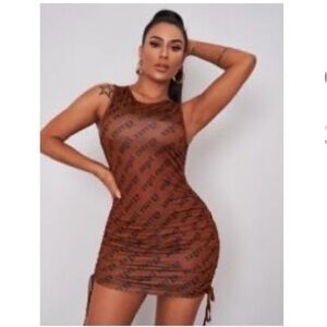 Letter Graphic Drawstring Side Bodyc on Dress